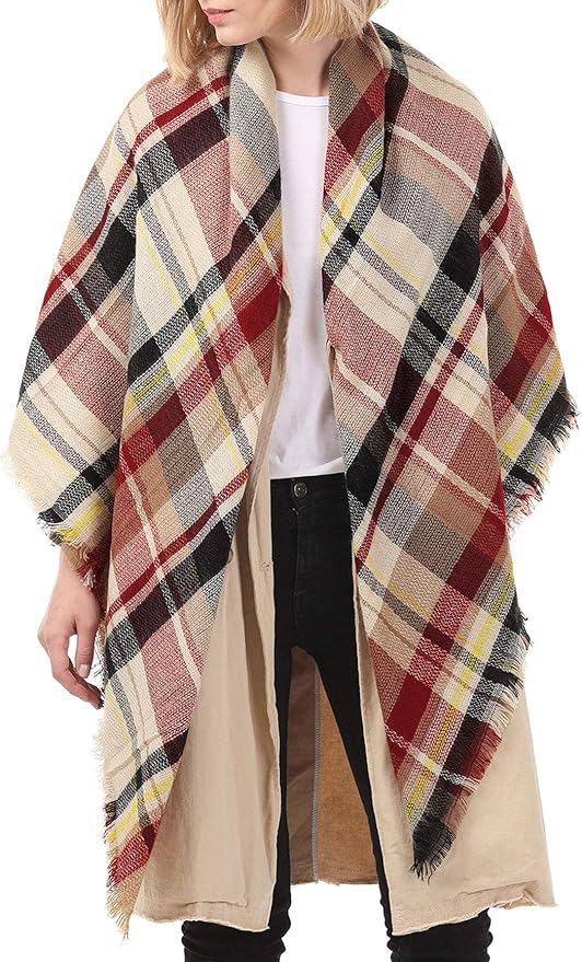 American Trends Women's Cozy Warm Winter Fall Blanket Scarf Stylish Soft Chunky Checked Giant Scarves Shawls