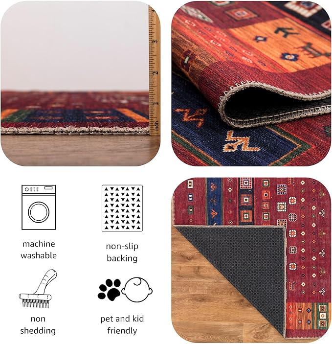 Keen Home Design 2x10 Rug - Machine Washable Runner Rug with Non-Slip Backing, Ideal for Hallway, Entryway, Kitchen, Laundry Room - Vintage, Easy Clean, Durable, Low Pile - (2'6" x 10')