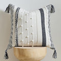 Boho Pillow Cover 18x18 Navy Blue - Handmade Woven Textured Throw Pillow Case with Cordings & Tassels, Decorative Accent for Couch Sofa Farmhouse Living Room Home Decor