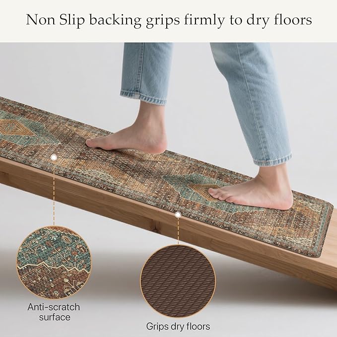 GENIMO Kitchen Mats for Floor 2PCs, Washable Anti Fatigue Mat for Cushioned, 17.3"x47"+17.3"x30", Waterproof Kitchen Rugs, Non Slip Comfort Standing Mat Rug for Home, Sink, Laundry, Brick