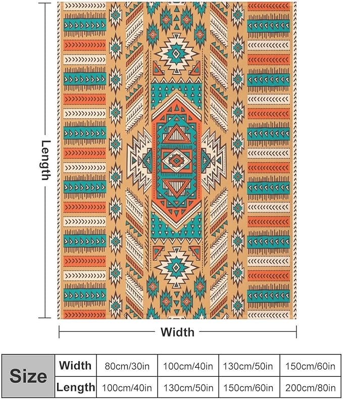 Aztec Throw Blanket, Tribal Navajo Print Native Blanket for Camping Outdoor Couch Sofa Bed 60"x80"