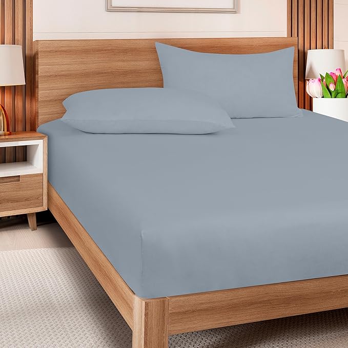 ROYALE LINENS 300 Thread Count 100% Long Staple Combed Cotton Fitted Sheet Twin XL - Super Soft Deep Pocket Bottom Sheet - Fitted Sheets Only - Elastic Sheets (Twin XL, Lake Blue)