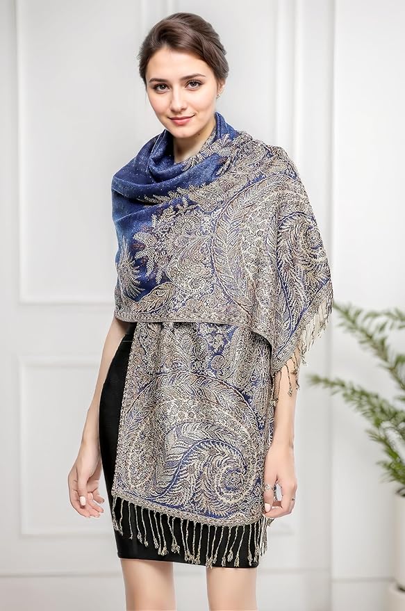 Achillea Big Paisley Pashmina Shawl Wrap for Women – Elegant Scarf for Weddings, Evening Dresses, Festivals & Daily Wear