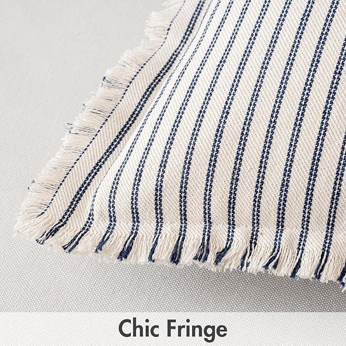 MIULEE Pack of 2 Navy Blue Pillow Covers 26x26 Inch Striped Farmhouse Couch Throw Pillow Covers with Fringe Chic Linen Decorative Cushion Eruo Sham for Sofa Living Room Bed Outdoor Home Decor