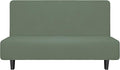 Easy-Going Stretch Futon Slipcover Armless Futon Bed Cover Furniture Protector Without Armrests with Elastic Bottom for Kids, Soft Jacquard Fabric Small Checks (Medium, Greyish Green)