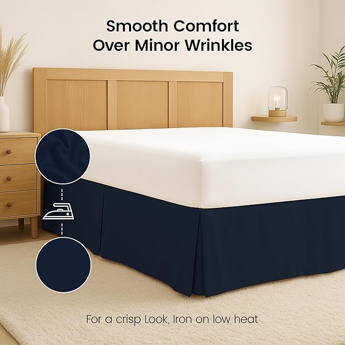 Utopia Bedding King Bed Skirt - Soft Quadruple Pleated Ruffle - Easy Fit with 16 Inch Tailored Drop - Hotel Quality, Shrinkage and Fade Resistant (King, Navy)