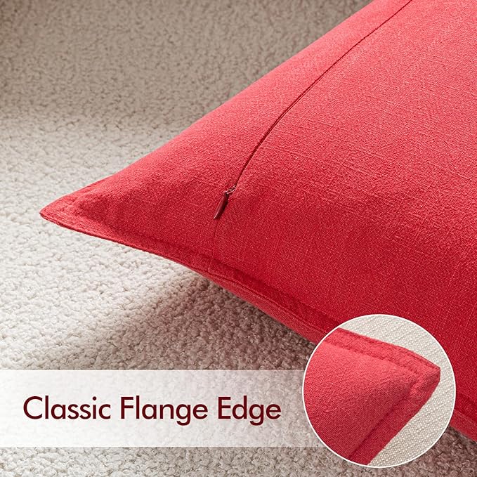 EMEMA Christmas Throw Pillow Covers Decorative Linen Pillow Covers 24x24 Inch Red Boho Farmhouse Neutral Couch Throw Pillows for Bed Pack of 2 Accent Pillowcase Modern Sofa Cushion Livingroom Home