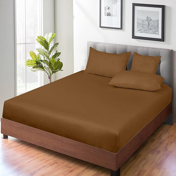 ROYALE LINENS 300 Thread Count 100% Long Staple Combed Cotton Fitted Sheet Twin XL - Super Soft Deep Pocket Bottom Sheet - Fitted Sheets Only - Elastic Sheets (Twin XL, Chocolate)