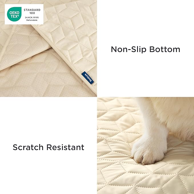 Bedsure 100% Waterproof Bed Cover for Dogs Washable - Non Slip Waterproof Dog Blanket for Bed, Lightweight Furniture Protector Durable for Pet Cat Puppy with Non-Slip Bottom, Beige, 82x102IN