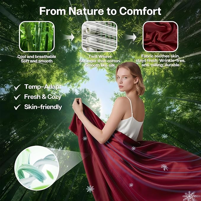 MR&HM King Fitted Sheet Only, Ultra-Soft Rayon Derived from Bamboo & Polyester Blend, Silky & Breathable, 15" Deep Pocket with Elastic Straps, Cooling Fitted Sheet for Hot Sleepers, Burgundy
