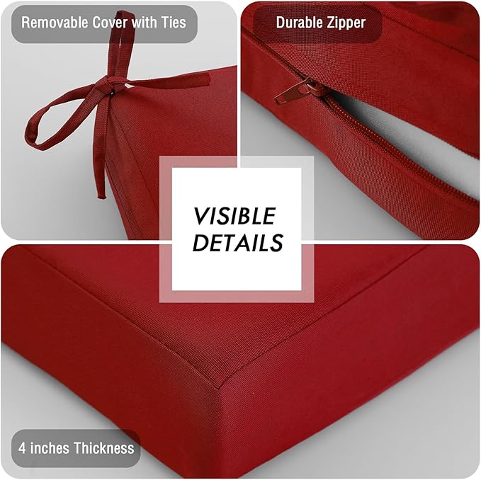 idee-home Outdoor Cushions for Patio Furniture, Outdoor Seat Cushion, Waterproof Couch Hampton Bay Deep Seat Replacement Chair Cushions for Garden Lawn Backyard Deck, 28.5 x 28.5 Red