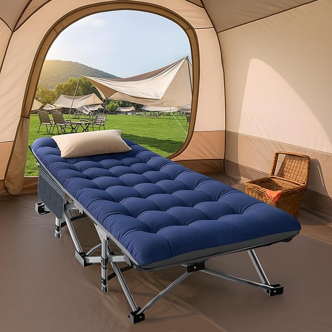 ABORON Camping Cot for Adult 28" Extra Wide, Heavy-Duty 1200D Oxford Cot for Sleeping, Portable Folding Camp Bed with Mat & Carry Bag