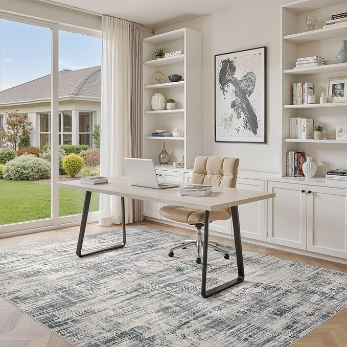 Area Rug for Living Room: 6x9 Washable Neutral Abstract Modern Soft Rugs Non Slip Indoor Floor Stain Resistant Large Carpet for Bedroom Dining Room Office Nursery - Gray