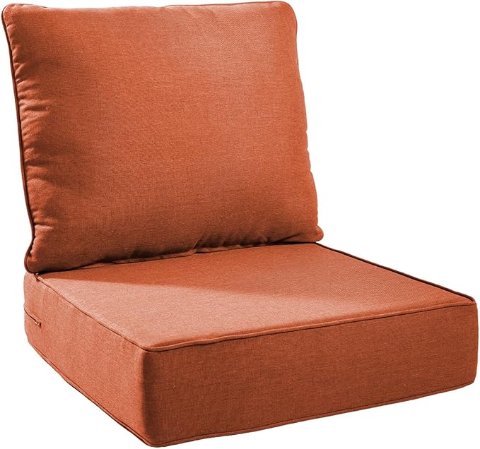 6" Thick Outdoor Chair Cushions - 24"* 24" Patio Furniture Cushions with Water Resistant & Removable Cover, 28D High Density Sponge Patio Cushion for Outdoor Furniture Couch Chair Orange