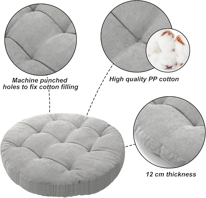 Large Floor Cushion Seating Round Floor Pillows Cushions for Adults Oversized Playroom Pillows Reading Nook Big Pillow for Sitting Meditation Yoga Living Room Sofa Balcony(Gray)