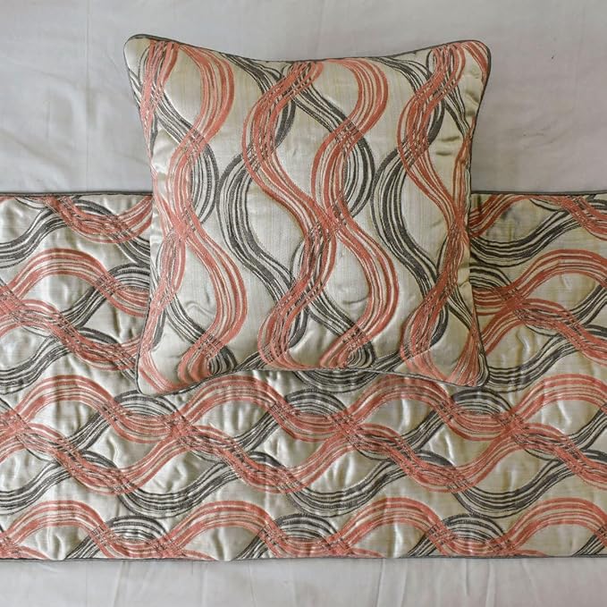 The HomeCentric King/Queen/Twin Orange Designer Full 68"x18" Bed Runner Without Pillow Cover, Swirls & Quilted Bed Scarf on Jacquard Fabric - Orange Twirls