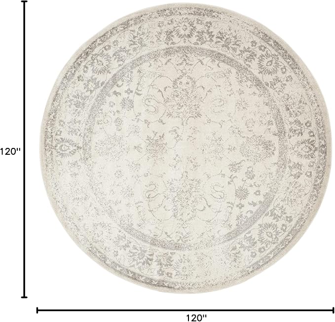 SAFAVIEH Adirondack Collection Area Rug - 10' Round, Ivory & Silver, Distressed Vintage Floral Design, Non-Shedding & Easy to Clean, Ideal for Living Room, Bedroom, Dining Space (ADR109C)