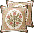 Throw Pillow Covers Pack of 2,Brown Cozy Velvet Farmhouse with Daisy and Leaves Floral Pattern Pillowcases,Decoration Square Pillows Cushion Covers for Couch Sofa Bed Car Chair,18"x18"