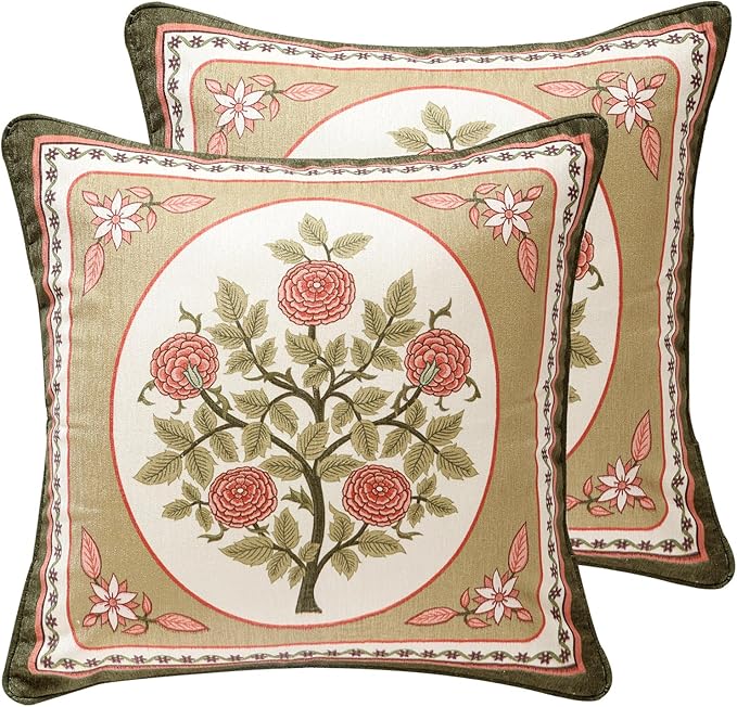 Throw Pillow Covers Pack of 2,Brown Cozy Velvet Farmhouse with Daisy and Leaves Floral Pattern Pillowcases,Decoration Square Pillows Cushion Covers for Couch Sofa Bed Car Chair,18"x18"