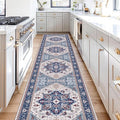 OPPODREAM Thin Entryway Rug 2x10, 2x10 Rug Runner, Washable Hallways Carpet 2 x 10 with Non Slip Backing, Low-Pile Bedside Carpet 2 x 10, Long, Faux Cashmere, Navy Blue & Red & Cream