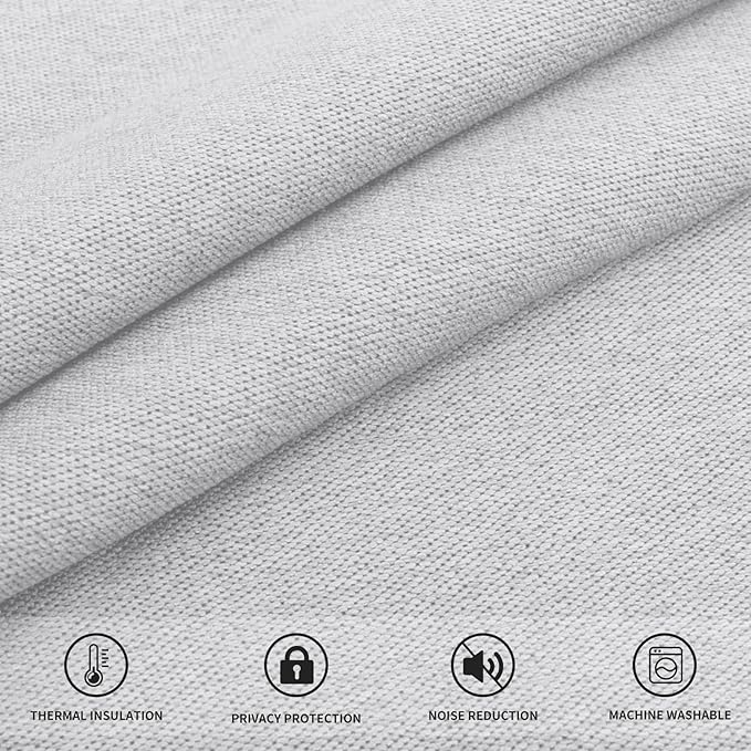Easy-Going Linen Look Blackout Curtain 108 Inch Length Grommet Window Curtain Drapes for Bedroom, Living Room Thermal Insulated Room Darkening (Set of 2 Panels, Greyish White)