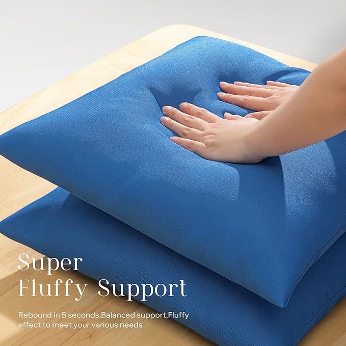 Phantoscope Pack of 2 Premium Dual Usage Outdoor Pillow Inserts, Waterproof Throw Pillows No Cover Needed, Colorful Decorative Couch Sham Cushion Stuffer Patio Couch Tent, Blue 18 x 18 Inches