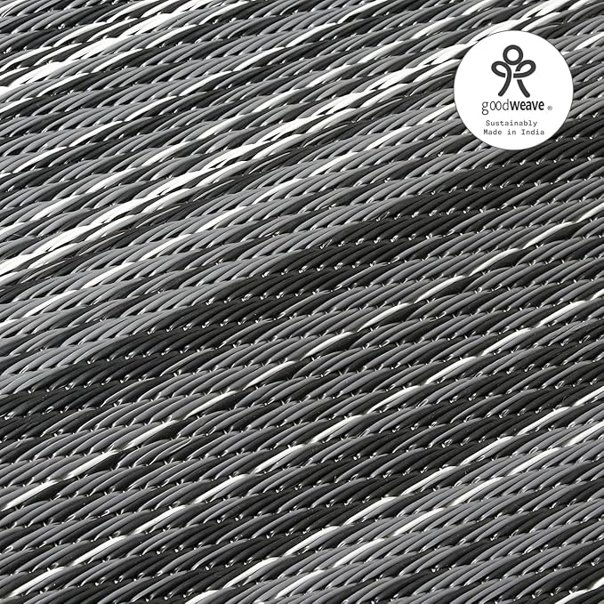 Fab Habitat Outdoor Rug - Waterproof, Fade Resistant, Crease-Free - Premium Recycled Plastic - Striped - Patio, Porch, Deck, Balcony - Cancun - Midnight - 5 x 8 ft