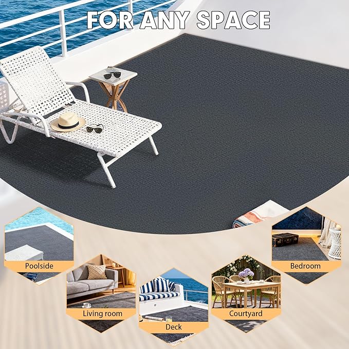 Marine Carpet,6 FT x 14 FT Dark Gray Indoor Outdoor Carpet 0.2" Thick Boat Carpet with Water-Proof TPE Backing, Non-Slide Outdoor Marine Carpet Roll for Home, Patio, Porch, Deck