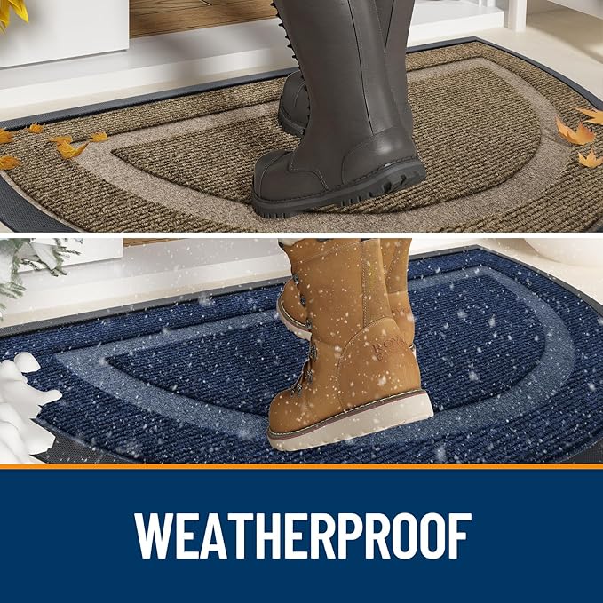 OLANLY Half Circle Door Mat Indoor Outdoor Entrance Welcome, Waterproof All-Season, All-Weather Doormat, Sturdy Natural Rubber, Low Profile, Easy Clean Patio Porch Entryway Mat, 71x47, Blue