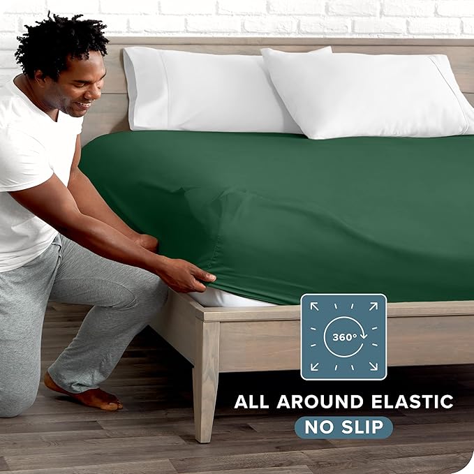 Bare Home Fitted Bottom Sheet Twin XL Size - Premium 1800 Microfiber - Ultra-Soft Hotel Luxury - Deep Pocket - Durable and Long Lasting (Twin XL, Forest Green)