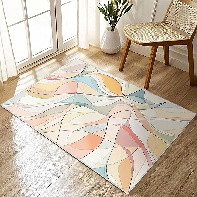 2x3 Colorful Entryway Area Rug Blue White Pink Yellow Bathroom Rug Non Slip Machine Washable Low Pile Small Carpet Kitchen Bedroom Door Mat Entrance