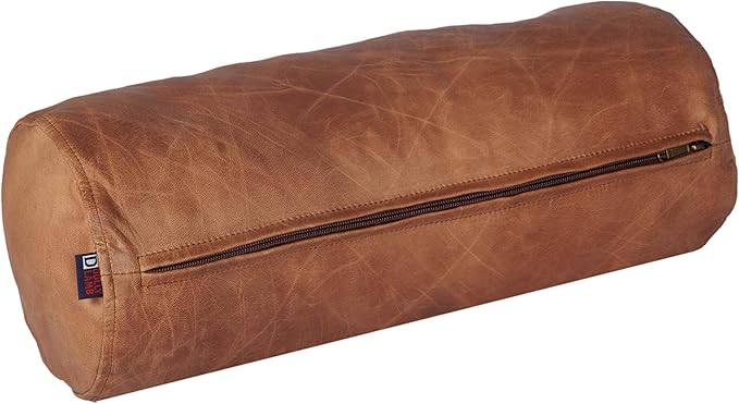 Neck Roll Pillow Cushion Cover, 14x6 Inch Full Moon Round Bolster Pillow Case, Cylinder Soft Lambskin Leather Pillowcase for Head, Spine & Neck Support During Sleep - Beige Artical Pack of 2