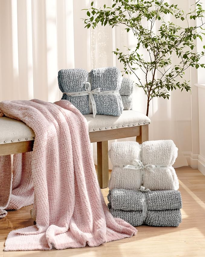 Super Soft Throw Blanket 60 x 80 Inches, Half-Side Plush Fuzzy Blanket for Couch, Sofa, Bed & Chair, Warm Cozy Lightweight Knit Blanket for Fall & Winter