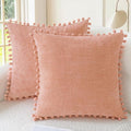 CaliTime Throw Pillow Covers Decorative 16 X 16 Inches Pack of 2 Cozy Solid Dyed Soft Chenille Cushion Cases with Pom Poms for Couch Sofa Bed Living Room Home Dusty Pink