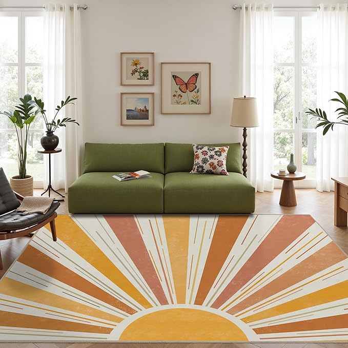 Outdoor Indoor Area Rug Boho Sun Washable Outdoor 8x10 Patio Rugs Medieval Aesthetic Vintage Abstract Art Non-Slip Carpet for Living Room, Patio, Porch, Pool Deck (8x10)