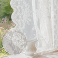 Anmao Vintage Lace Curtains 96 Inches Long 2 Panels, Romantic Elegant Light Filtering Semi Sheer Floral Thick Lacy Curtain Drapes for Living Room and Bedroom, Each Panel 55W x 96L, White Rose