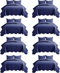 IR Imperial Rooms 8 Pack Quilt King Size Bedding (106" x 96") - Bulk Wholesale for Hotels, Guest Bedroom & Airbnbs - Lightweight Microfiber Reversible Floral Embossed Quilts Bedspreads (Navy)