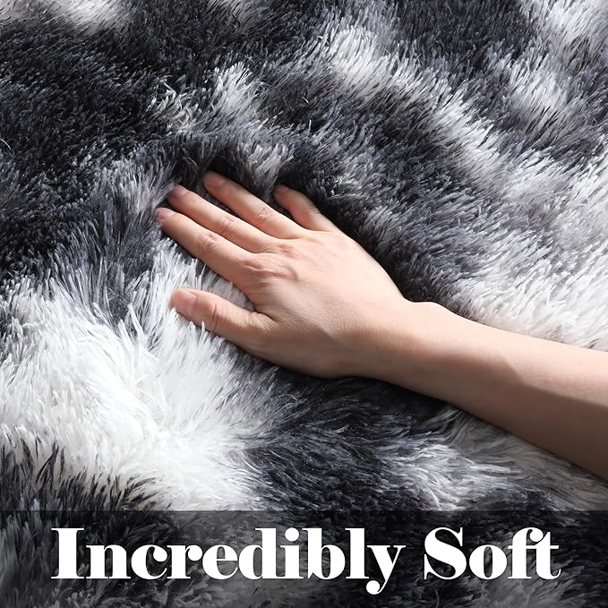 ONASAR Black and White Rugs for Bedroom Living Room, Washable Fluffy 4x6 Indoor Bedside Floor Throw Area Rug, Soft Plush Shaggy Carpet for Nursery Kids Girls Boys Teen Dorm Home Decor Aesthetic