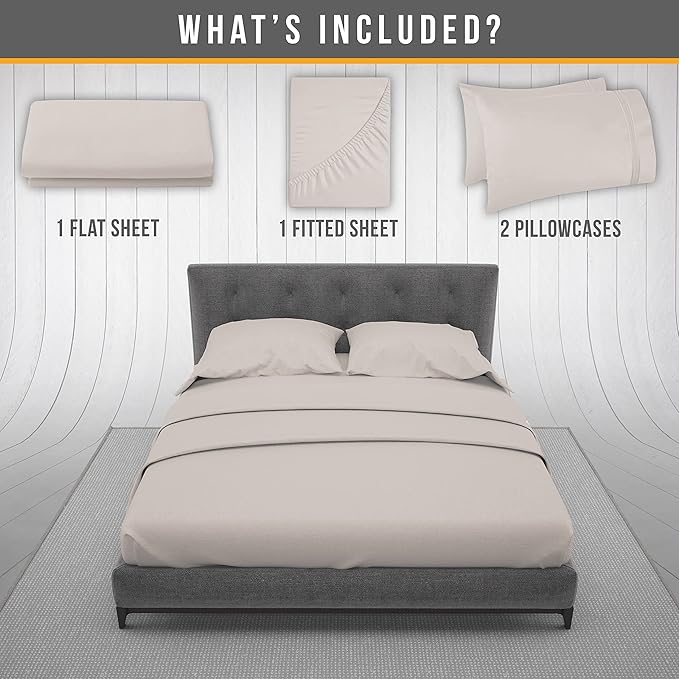 Full Size Bed Sheets Cooling - Luxury Hotel Sheet Set - Soft Sheets with Elastic Corner Straps - Deep Pocket Microfiber Bedsheets - Bedding Sheet & Pillowcases - 4 PC (Full Size, Beige)