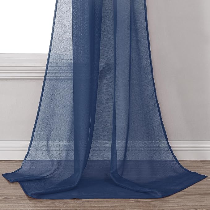 DONREN Dark Blue Window Scarf for Home Decor -Luxury Look Sheer Scarf 34 inches Wide by 144 inches Long,Navy Blue
