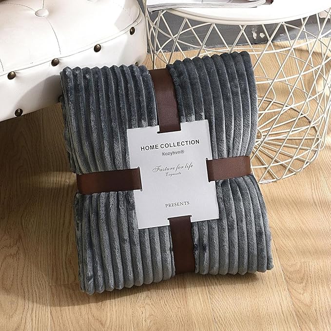 Sherpa Throw Blanket for Couch - Super Soft & Thick, White Throw Blanket, Warm Blankets for Winter, Fluffy Blanket for Sofa Bed, Striped Fleece, Cream, 50x60 Inches