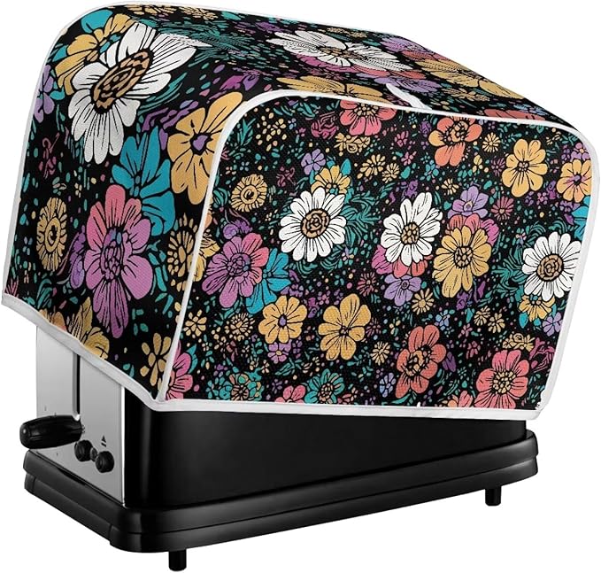 Flower 2 Slice Bread Maker Cover for Kitchen, Dustproof Toaster Cover Suitable for Standard Size Bread Machine, Small Kitchen Appliance