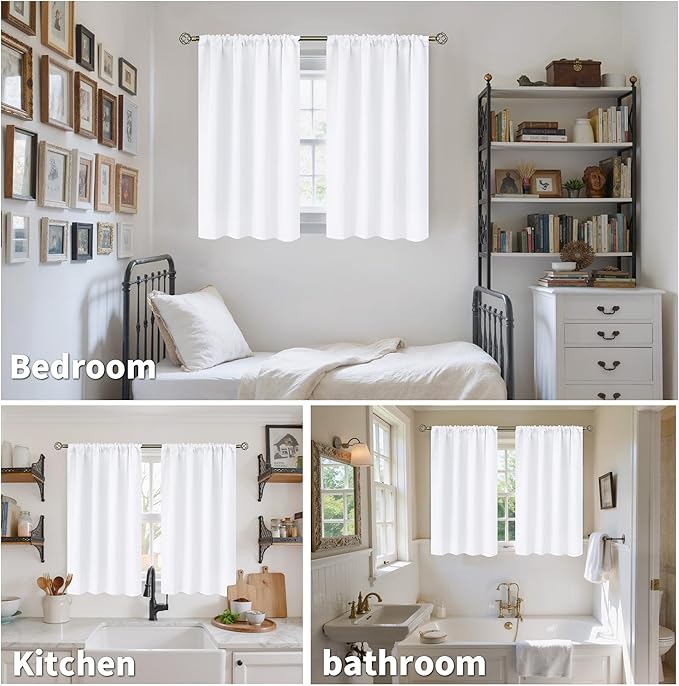 BGment Pure White Curtains 40 Inches Length for Kitchen Windows - Short Cafe Drapes with Rod Pocket Privacy Protection for Bathroom Bedroom Home Decor, 2 Panels, 42 x 40 Inch