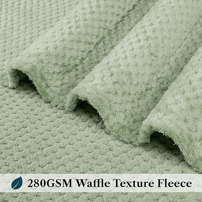 PAVILIA Sage Green Throw Blanket for Couch, Twin Bed, Soft Fleece Throws for Sofa Chair, Fuzzy Waffle Textured Blanket, Cozy Warm Lightweight All Season Blanket Throw, 60x80