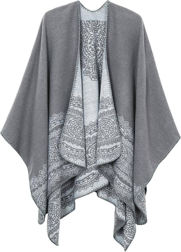 Women's Vintage Pattern Open Front Poncho Cape Shawl Winter Shawl Wraps