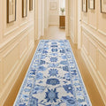 Fame Living Navy Blue Oushak Runner Rug, Modern Runners, Turkish, Eclectic, Floral, Pastel, Washable, Small Rugs, Short Runner for Hallway, Entryway, Laundry, Bedroom, Kitchen, Bathroom, 2'5"x6'5"