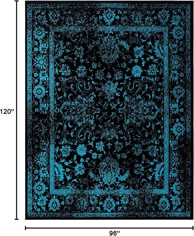 SAFAVIEH Area Rug 8x10 - Adirondack Collection - Large - Black & Teal, Distressed Vintage Floral Design, Non-Shedding & Easy to Clean, Ideal for Living Room, Bedroom, Dining Space (ADR109K)