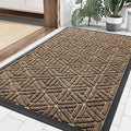 Smiry Front Door Mat Outside Entrance, Heavy Duty Sturdy Natural Rubber Doormat, Trap Dirt and Moisture, Easy Clean Low Profile Mats for Indoor Outdoor Entry, Grid Geometric (36x24, Brown)