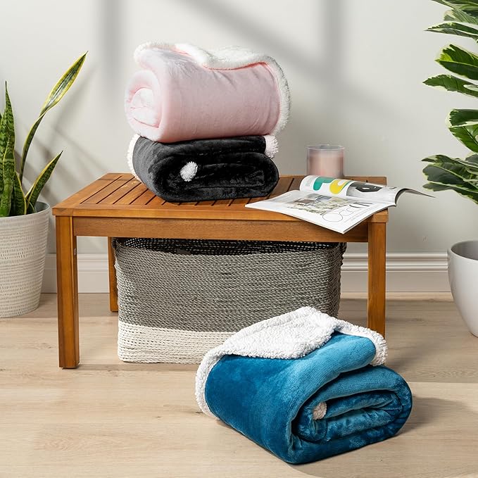 PAVILIA Sherpa Fleece Throw Blanket for Couch, Light Pink, Plush Soft Fuzzy Sofa Blanket, Cozy Reversible Winter Throw for Women Men, 50x60 Inches