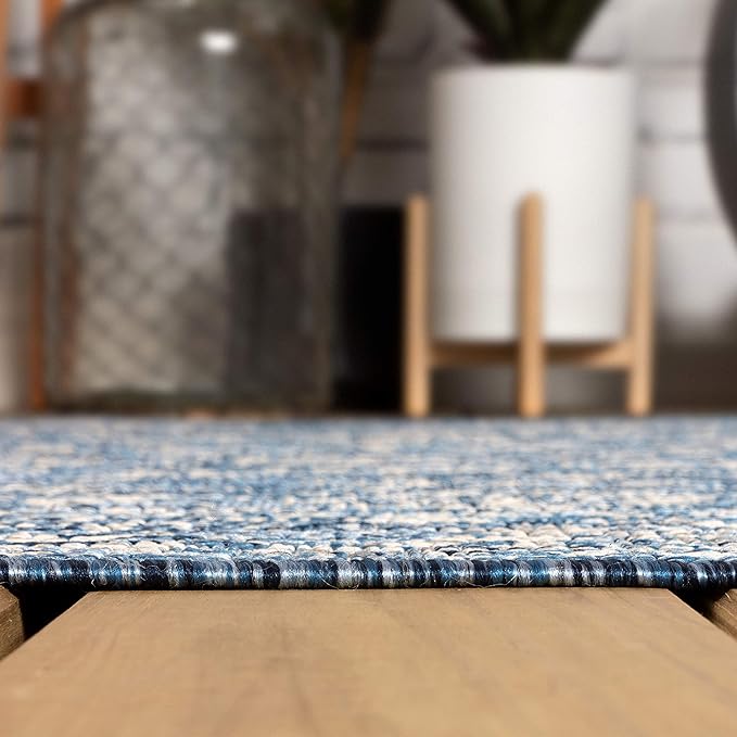 JONATHAN Y Weave Floral Indoor Outdoor Square Area Rug 9X9 Navy/Gray, Tela Bohemian Textured for Backyard, Patio, Porch, Easy-Cleaning, High Traffic, Pet-Friendly, Non-Shedding (SMB100B-9SQ)